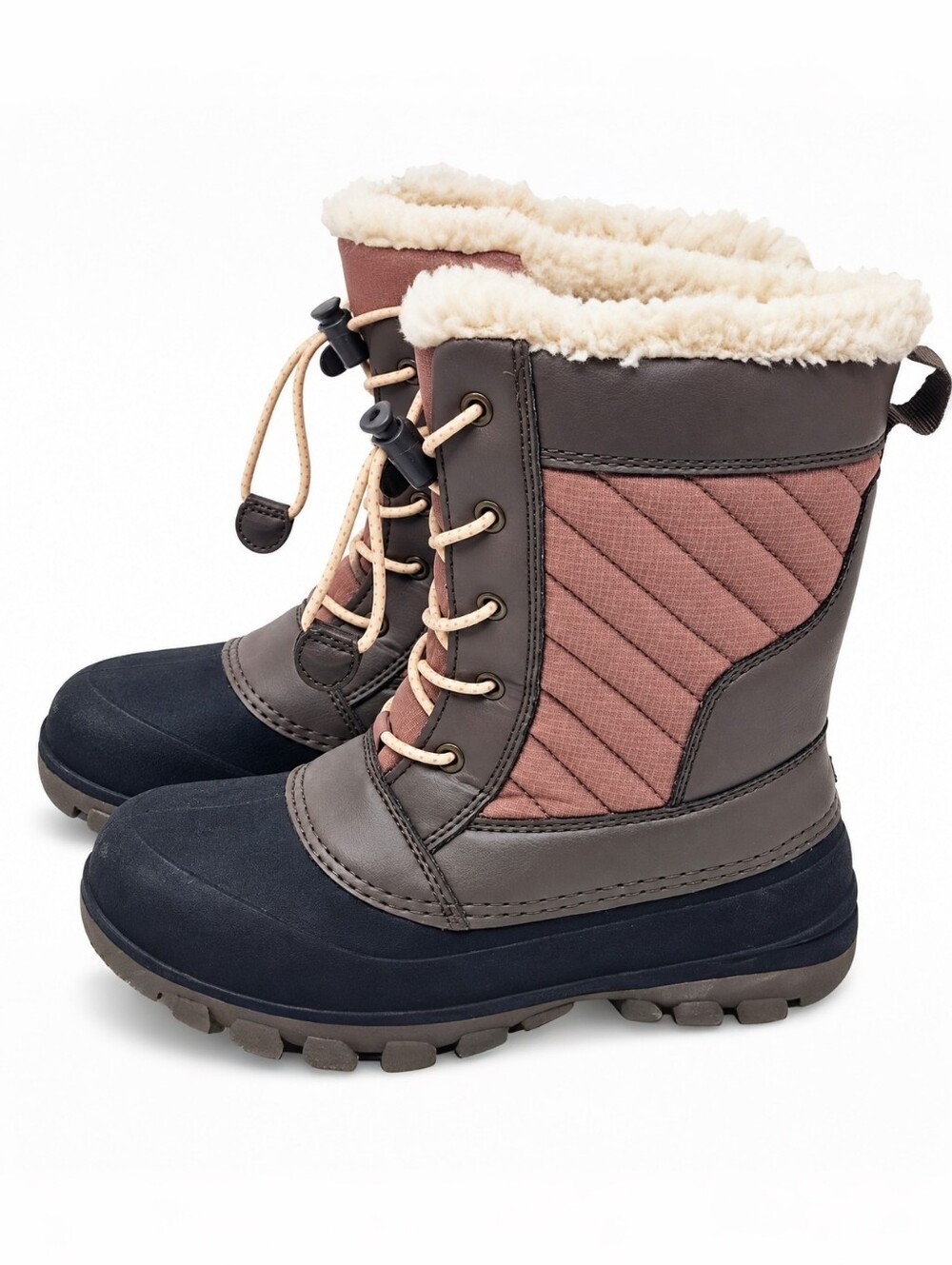 All in Motion Size 1 Brown Mauve Faux Fur Winter Snow Boots